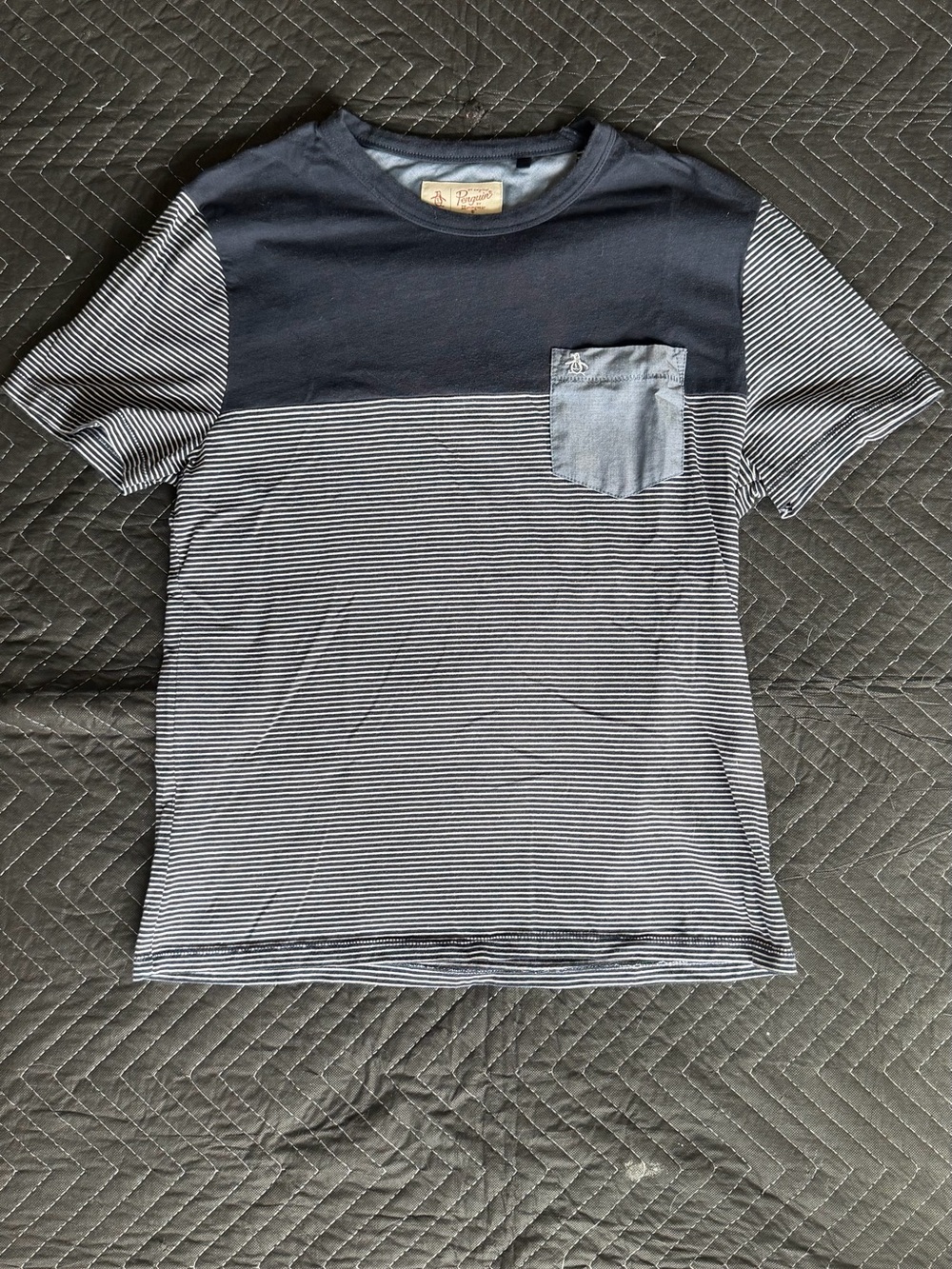 Striped Short-Sleeve Pocket Tee in Navy and White